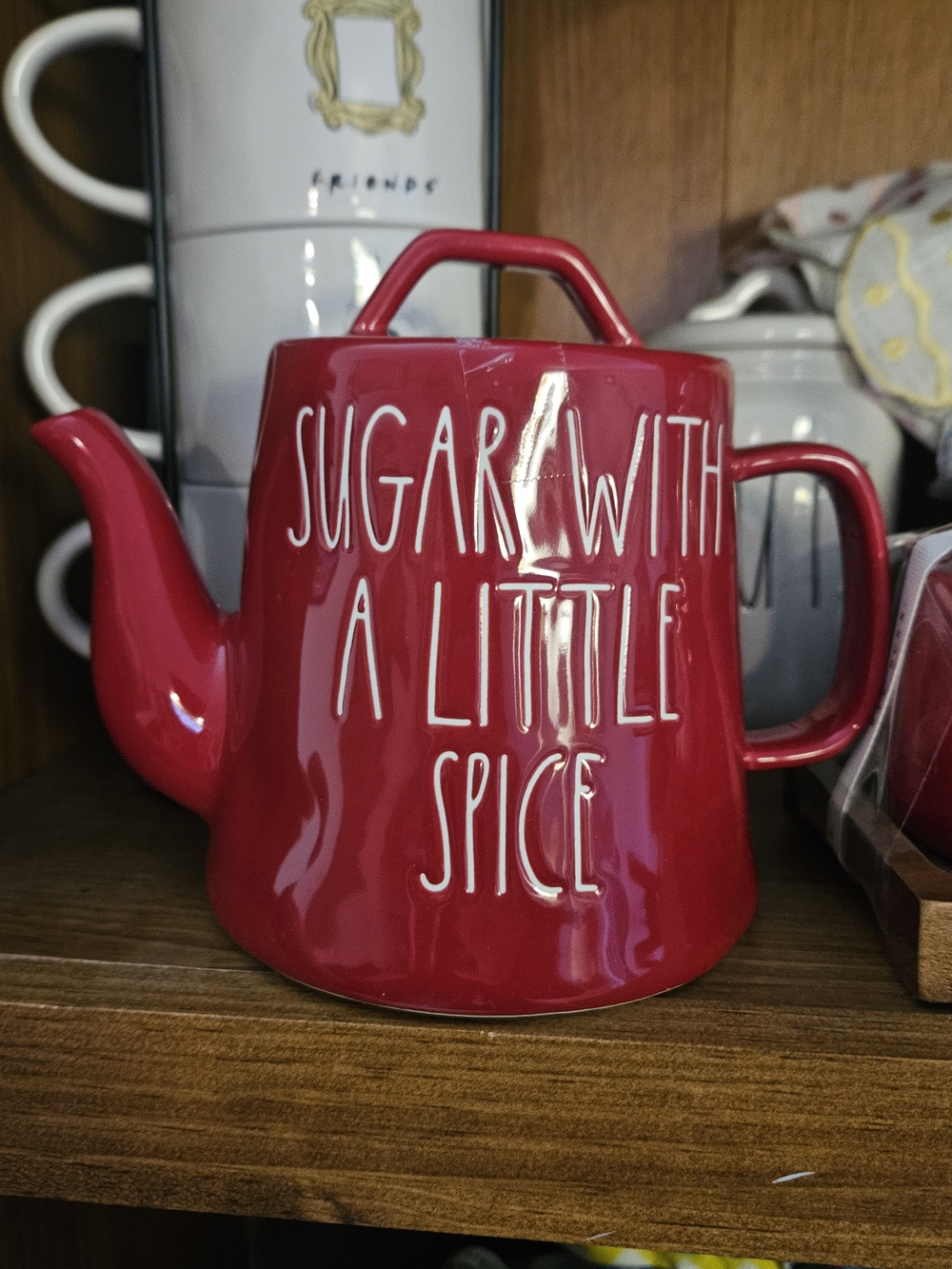 Rae Dunn Red Ceramic Teapot - 'Sugar With A Little Spice'